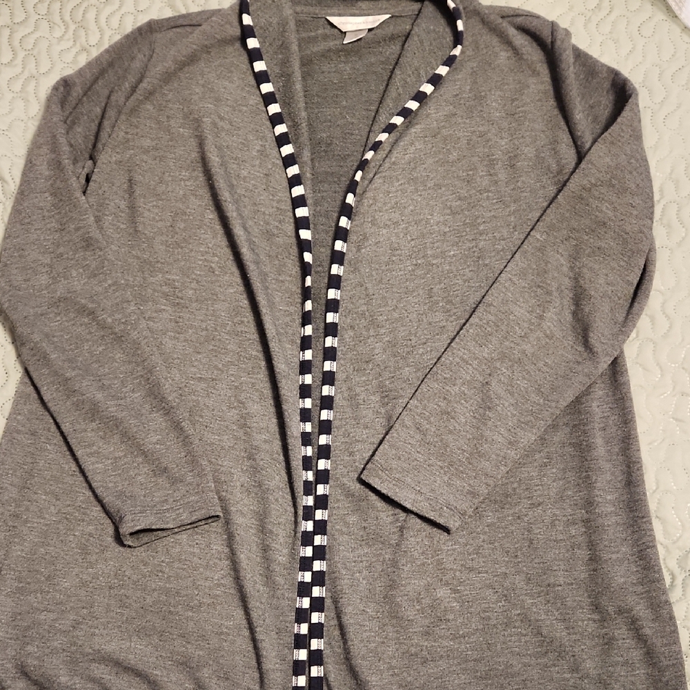 Christopher & Banks Gray Cardigan with Checkered Trim
